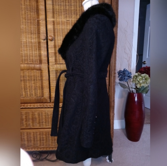 Bebe Wool Blend Lace Overlay Faux Fur Collar Jacket Pea Coat Winter Jacket SMALL - Picture 3 of 6